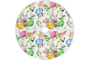 DUSSDIL Easter Bunny Eggs Tree Skirt Grass Flowers Rabbits Christmas Tree Skirt 36 in Easter Holiday Party Garden Xmas Tree Skirts Stand Mat for Indoor Outdoor Home Office Ornaments