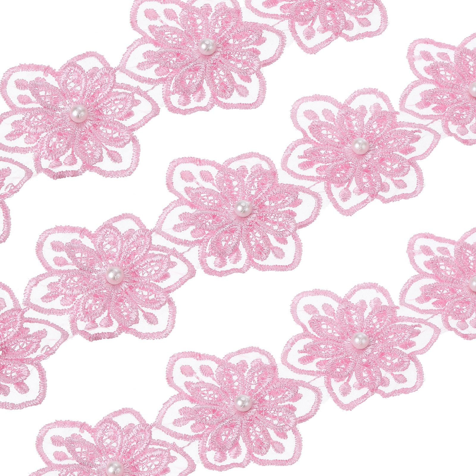 PATIKIL 1 Yards Flower Trim Ribbon, 3 Pack Floral Lace Ribbon Pearl Edging Decorating Embroidered Trim for Applique Sewing Craft Wedding DIY Style 1, Pink