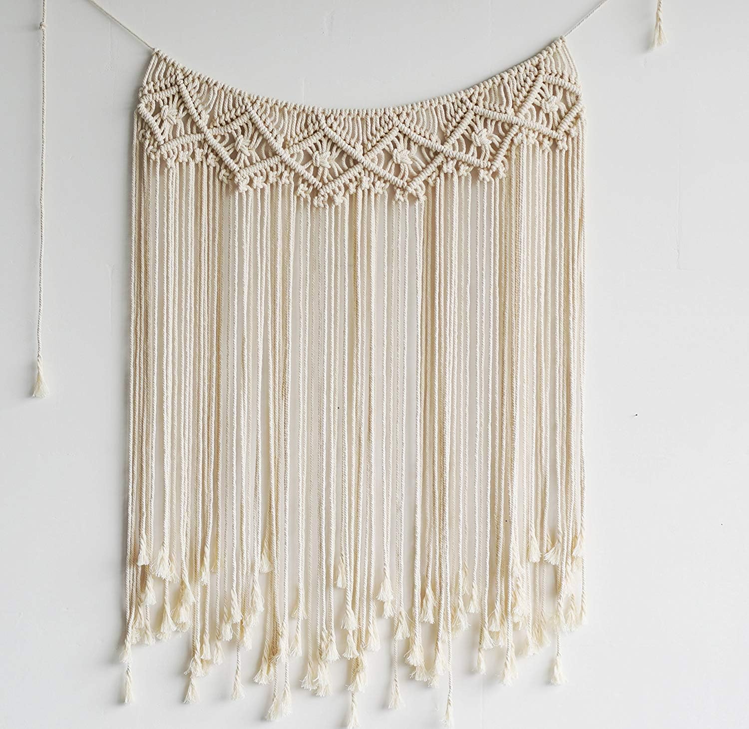 YSBER L-01 Macrame Tassels Hanging Wall Decor, 43.3" 33.5 inch, White