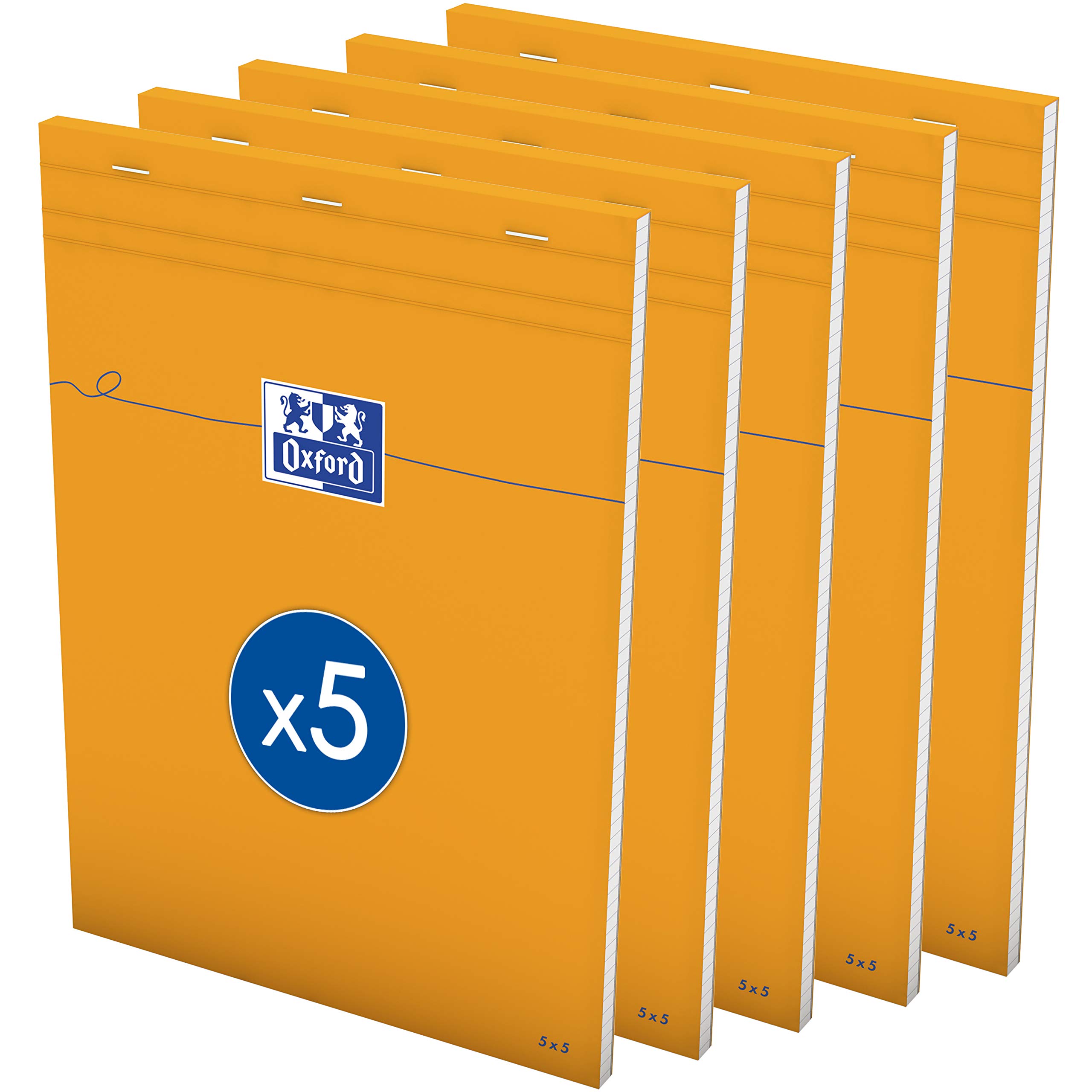 OXFORD Pack of 5 A4 Small Squared Notepad 5mm 80 Sheets Stapled Cover Coated Orange