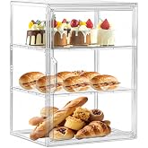 Pastry Display Case, 3 Layers Clear Bread Box for Kitchen Countertop | Adjustable Shelves, Magnetic Door, Clear Acrylic Bakery Display Case, Bread Storage for Pastries, Bagel, Donut and Cookies