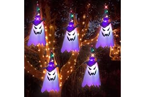 MORXINLE Halloween Decorations Outdoor,Hanging Glowing Ghost Witch Hat with String Lights,Scary Halloween Tree Decorations Ornaments for Indoor Outside Home Window Porch Garden Yard Party Decor