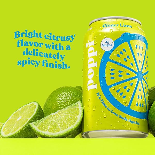 POPPI LIME GINGER PREBIOTIC SODA, 12 FZ