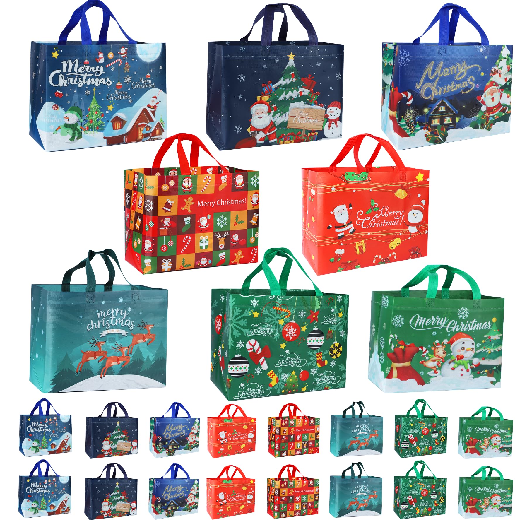 Photo 1 of Christmas Gift Bags 16 packs Christmas Bags with Handle Medium Size Holiday Gift Bags Reusable Non-Woven Shopping Bags for Xmas Gifts Wrapping Party Supplies Open Size 12.4 * 9.84 * 6.69 in