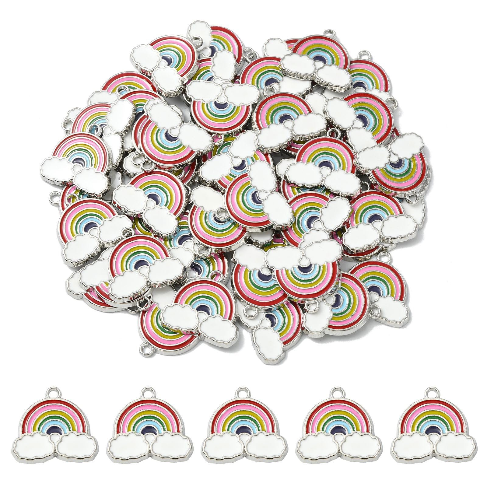 Airssory 100 Pcs Enamel Pendants Rainbow Clouds Charms in Bulk for Jewellery Bracelet Necklace Earring Making DIY Findings - 17.5x19mm