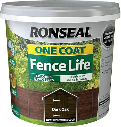 Ronseal 5L One Coat Life Dark Oak Fence & Shed Paint Quick Dry