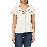 Lucky Brand Womens Contrast Trim Short Sleeve Peasant Top