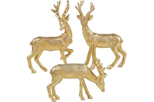Lulu Home 3 PCS Christmas Tabletop Decorations, Resin Golden Reindeer Family Figurines with Diverse Postures, Xmas Holiday Winter Centerpieces Ornaments for Mantel Shelf Sill Decor(Peer(Textured))