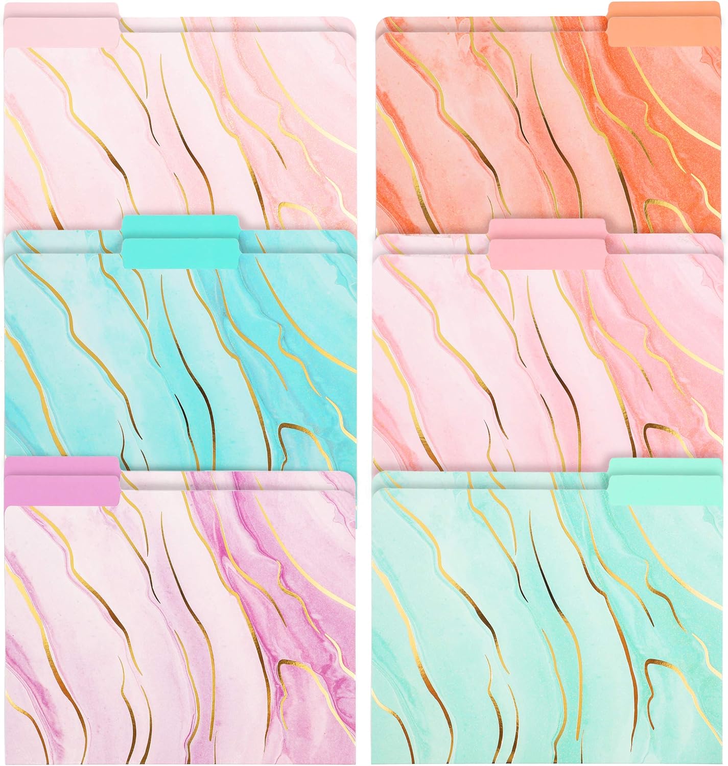 Decorative File Folders with Gold Foil Marble Design (Letter Size, 12 Pack)