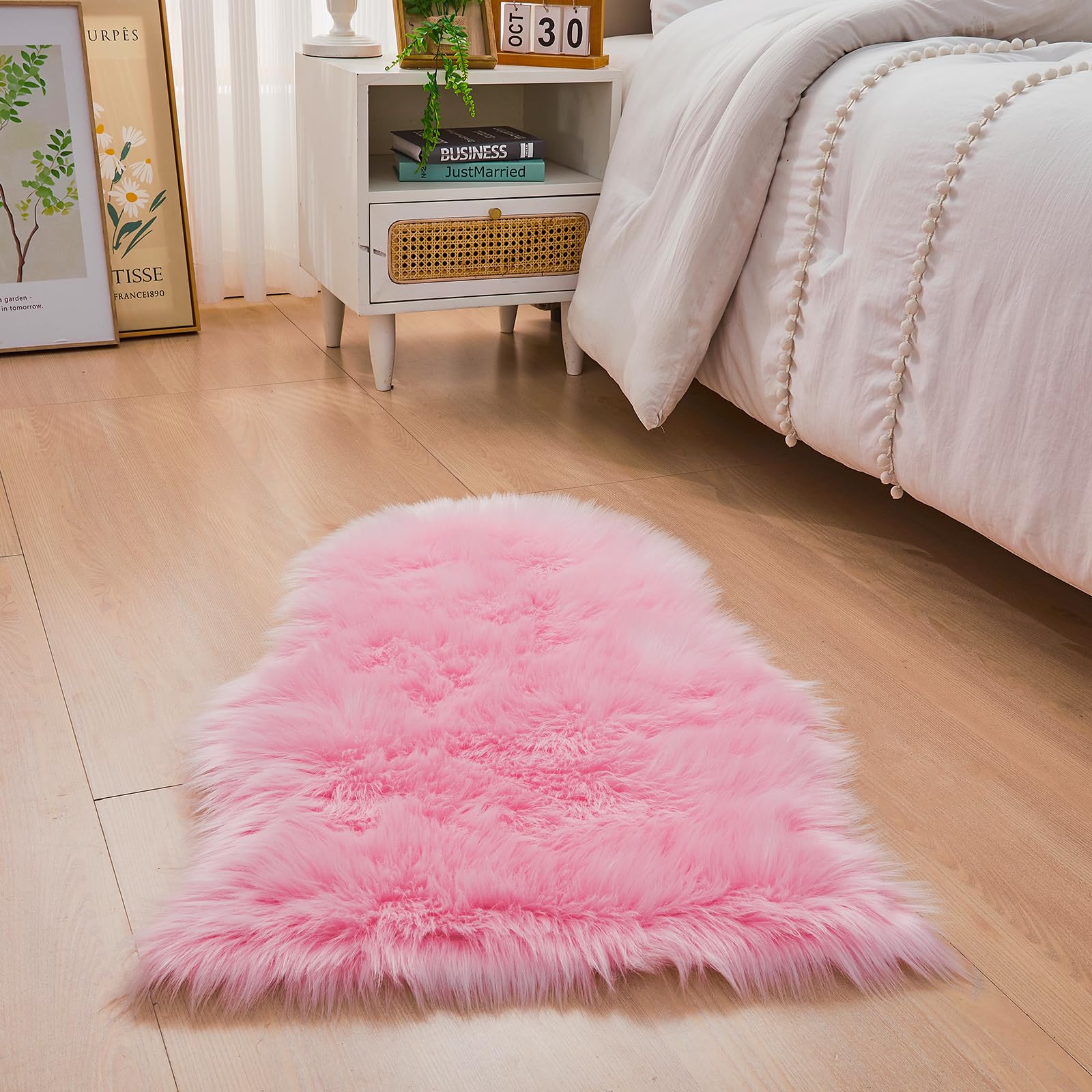 YIHAIC Faux Fur Sheepskin Style Rug,Faux Fleece Fluffy Area Rugs Seat Pad Anti-Skid Yoga Carpet for Living Room Bedroom Sofa Floor(Pink,60 x 90cm)