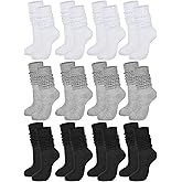 Fourluoo 12 Pairs Women Slouch Socks Bulk Cotton Scrunch Stacked Boot Socks for Women Girls