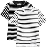 YIZUO ALTER Women's Striped Shirt Basic Short Sleeved Round Neck Striped T-Shirt, Casual Summer Clothing，2 Pack