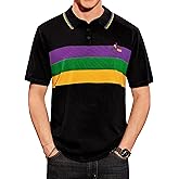 Arvilhill Men's Mardi Gras Polo Embroidered Striped Carnival Shirt (S-3XL)