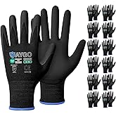 KAYGO Safety Work Gloves MicroFoam Nitrile Coated, 12 Pairs KG18NB,Seamless Knit Nylon Glove with full fingers Touchscreen, Ideal for Automotive,Warehouse,Construction (Medium, Black)