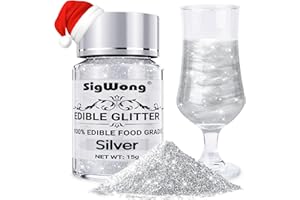 SIGWONG Silver Edible Glitter - 15g Food Grade Luster Dust Powder, Cake Decorating Sprinkle Glimmery Dust for Drinks, Wine, Fondant, Chocolate, Candy, Cookie, Vegan