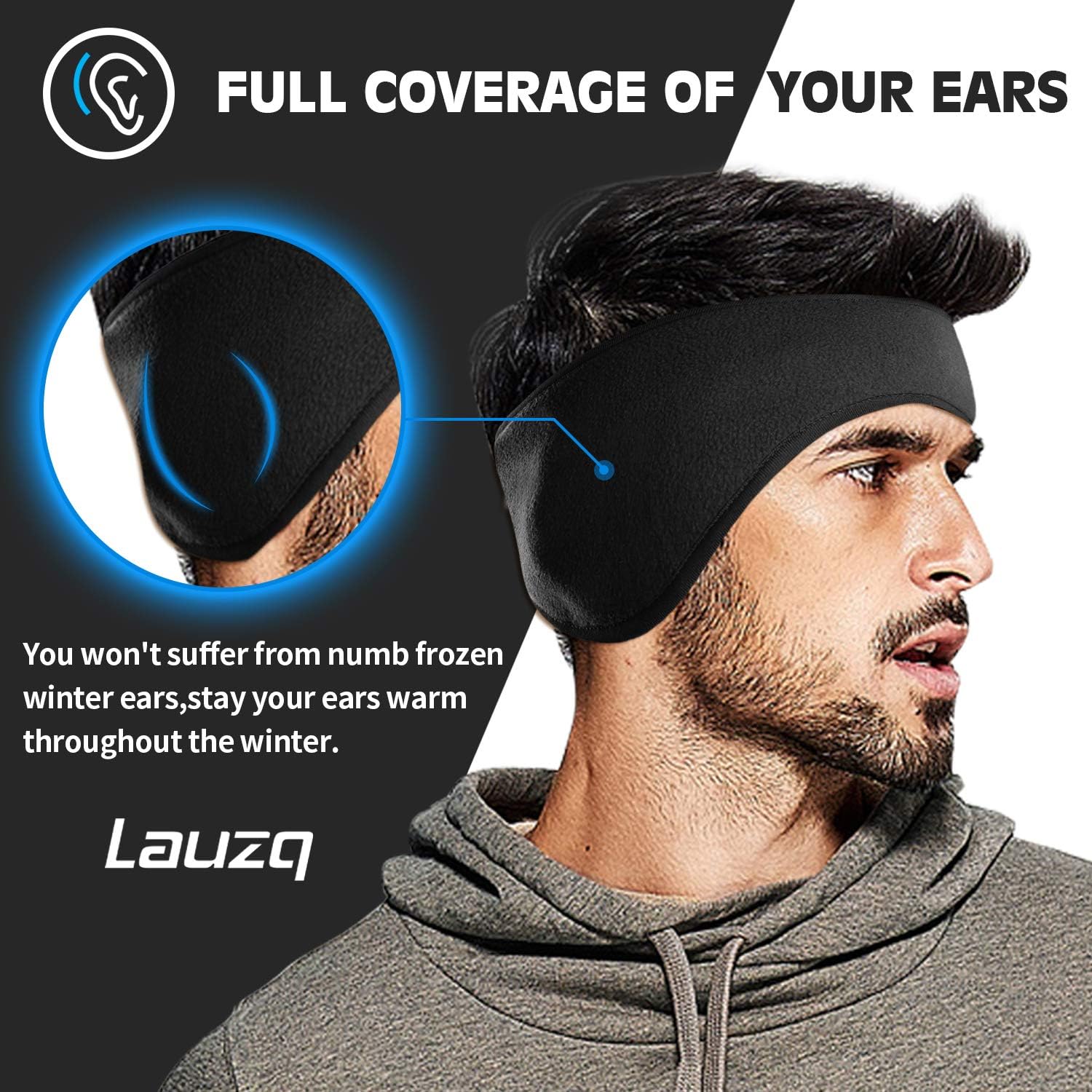 Lauzq Winter Ear Warmers/Muffs Headband for Men Women Kids, Fleece Ear Covers for Running Cycling,Warm & Stretch: Clothing