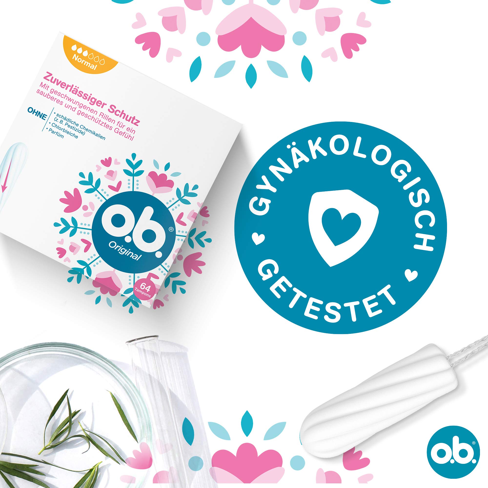 o.b. Original Normal, Tampons für mittlere/stärkere Tage, StayDry Technologie und geschwungene Rillen, zuverlässiger Schutz und sauberes Gefühl 64 ST 6