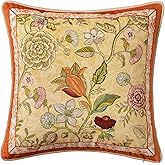 Livebee Grandmillennial Floral Throw Pillow Covers, Velvet Euro Shams Decorative Orange Throw Pillow 18x18 for Couch Sofa Bed, Orange Bell