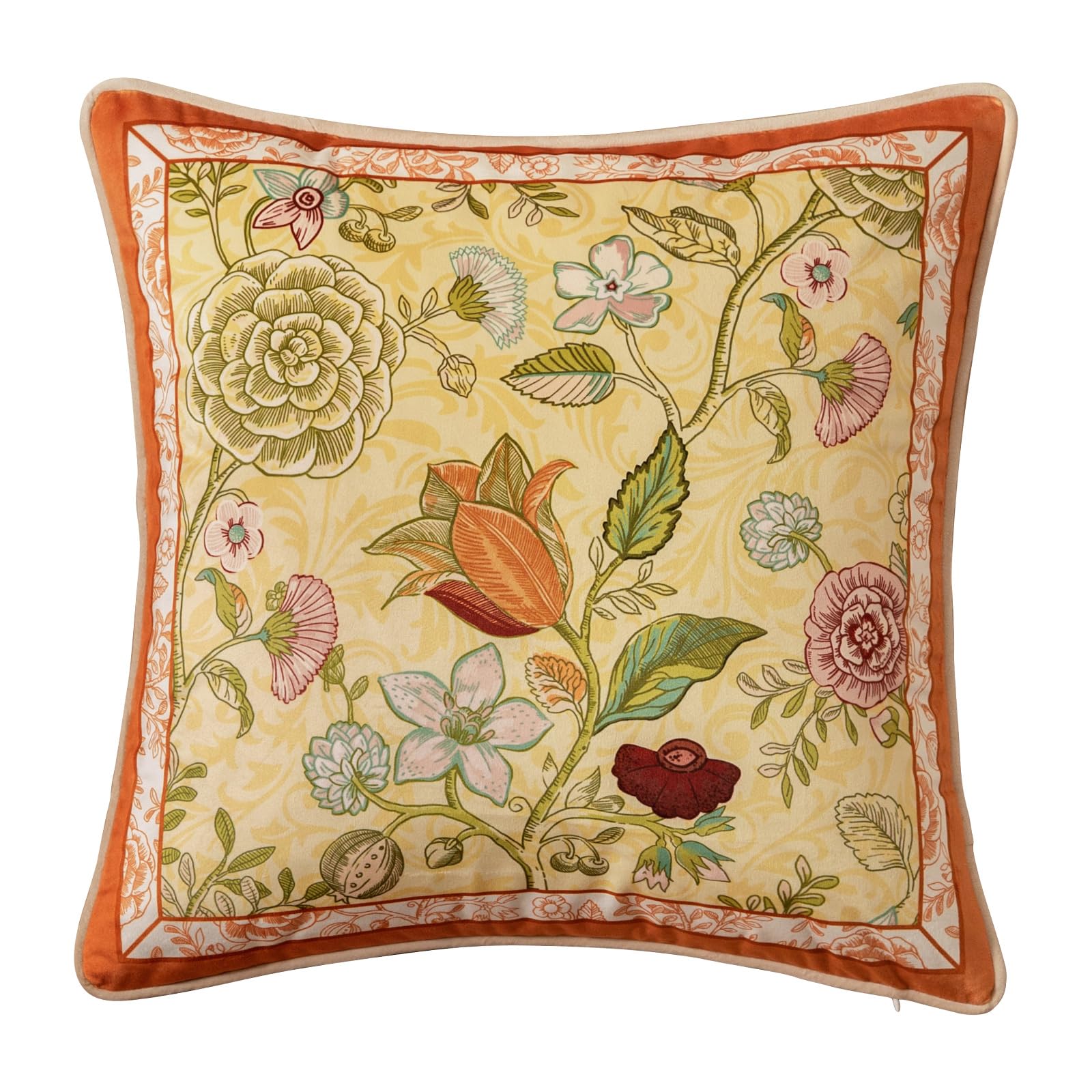 Photo 1 of Livebee Grandmillennial Floral Throw Pillow Covers, Velvet Euro Shams Decorative Orange Throw Pillow 18x18 for Couch Sofa Bed, Orange Bell