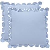 BEBE BASK Blue Scalloped Pillow Cover - Set of 2-18 x 18 Inch - Scallop Pillow Cover - Scalloped Pillows - Scallop Pillows - 100% Cotton - Grandmillennial Style (Sky Blue/White)