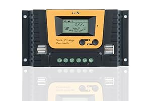 JJN Solar Charge Controller 12V/24V/36V/48V PWM Solar Panel Charge Controller 10Amp Intelligent Regulator with Adjustable LCD Display Dual USB Port Multiple Load Control Modes