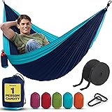 Durable Hammock 400 lb Capacity - Lightweight Nylon Camping Hammock Chair - Double or Single Sizes w/Tree Straps and Attached