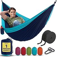 Durable Hammock 400 lb Capacity - Lightweight Nylon Camping Hammock Chair - Double or Single Sizes w/Tree Straps and Attached