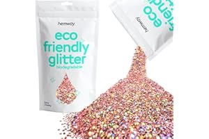 Hemway Eco Friendly Biodegradable Glitter 100g / 3.5oz Bio Cosmetic Safe Sparkle Vegan for Face, Eyeshadow, Body, Hair, Nail and Festival Makeup, Craft - 1/24" 0.04" 1mm - Rose Gold Holographic