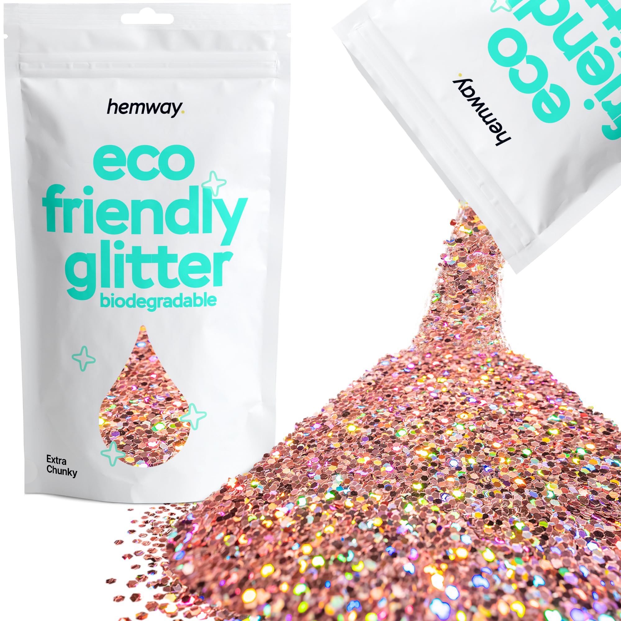 Eco Friendly Biodegradable Glitter | Rose Gold Holographic - Extra Chunky 100g, Plant Based, Biodegradable Glitter for Craft, Face, Hair, Nail, Body and Festival - Hemway