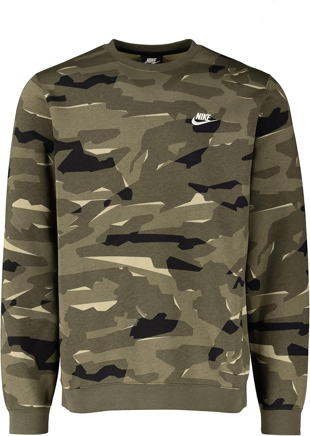 Amazon.com: Nike Sportswear Club Mens Camo Crew Sweatshirt Cargo Khaki/Cargo Khaki/White AJ2107 