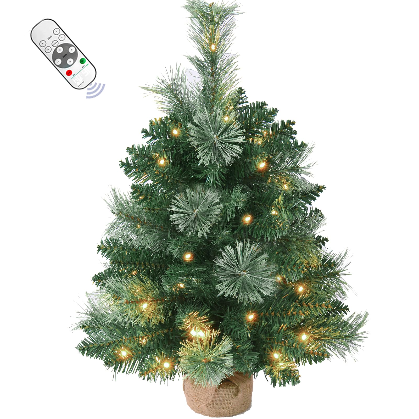 Photo 1 of 2ft Pre- Artificial Small Mini Christmas Tree with Warm White Multi-Color LED Lights, Remote Control and Timer, Perfect for Xmas Tabletop Decorations, Home, Kitchen, Dining Table top Green