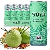 Wavii Hydration Organic Coconut Water with Organic Sea Moss, 11 fl oz Cans, Pack of 12 – Clean Refreshing Hydration with Naturally Occurring Electrolytes, No Added Sugar, Non-GMO
