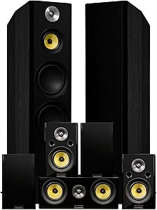 Fluance Signature HiFi Surround Sound Home Theater 7.0 Channel Speaker System Including 3-Way Floorstanding Towers, Center Channel, Surround and Rear Surround Speakers - Black Ash (HF70BR)