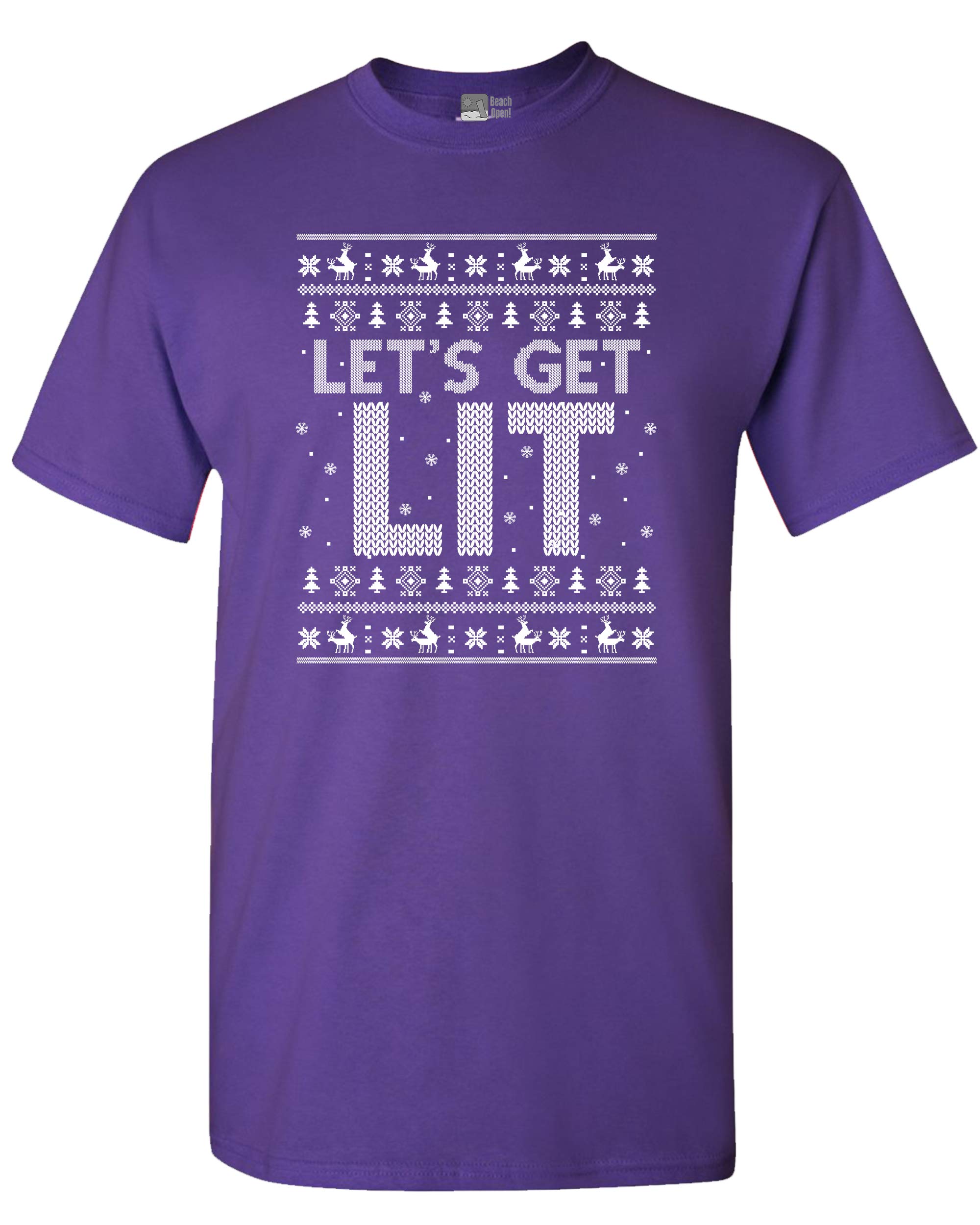 Beach Open Let S Get Lit Deer Ugly Christmas Funny Dt Adult T Shirt Tee