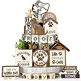 Mifoci 16 Pcs Dog Tiered Tray Decor Cute Dog Signs Home Decor Wooden Woof Decorative Trays Farmhouse Vintage Sweet Home Woode