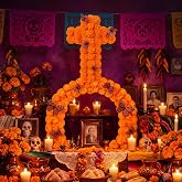 Tondiamo 14 Pcs Day of The Dead Altar Arch, Marigold Cross, Butterfly Decor | Marigold Arch Cross, 12 Butterfly, Dia De Los Muertos Ofrenda, Foldable Wooden Altar Decor, Home Memorial Table Setup