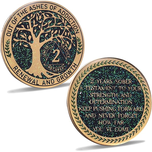 RecoveryChip 2 Jahre AA Nüchternheits-Medaille – Elegantes Marmor-Design, Karibisches Aqua Glitzer, 33 Mm