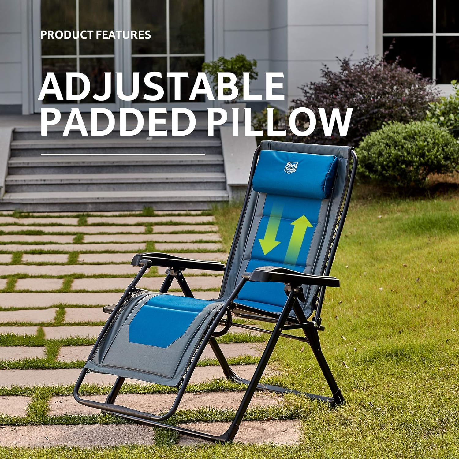 TIMBER RIDGE Oversized Zero Gravity Chair Padded Patio Lounger with Cup Holder Support 350lbs(Blue): Kitchen & Dining