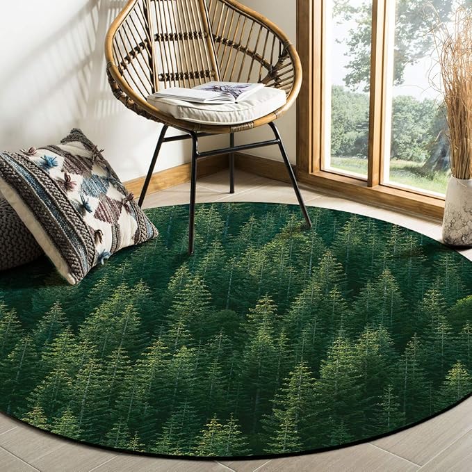 Green Forest Tree Area Rug Round Rugs 6ft, Nature
