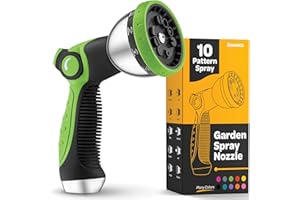 SEWANTA Hose Nozzle [Green] Heavy Duty Hose Sprayer With 10 Adjustable Watering Patterns. Thumb Control Design, Comfortable Ergonomic Grip, Garden Hose Nozzle for Watering Plants & Lawns/Fun showers/Cleaning