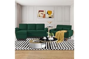 Tornama 79" Convertible Sectional Sofa Set, Small L Shaped 3-Seat Couch with Reversible Chaise and 48" Loveseat, Modern Linen Sofas Couches for Living Room, Green
