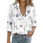 Zeagoo Womens Cotton Linen Button Down Shirts Loose Fit Long Sleeve Collared Blouse Casual V Neck Tops Outfits S-3XL
