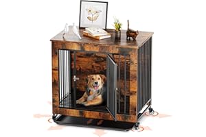 Large Wooden Dog Crate Furniture: Courpal® 30" End Table Dog Kennel Indoor for Medium Breed with Wheel - Extra Heavy Duty Room Corner Pet Cage - Brown Night Stand Table Top Modern Decorative Style