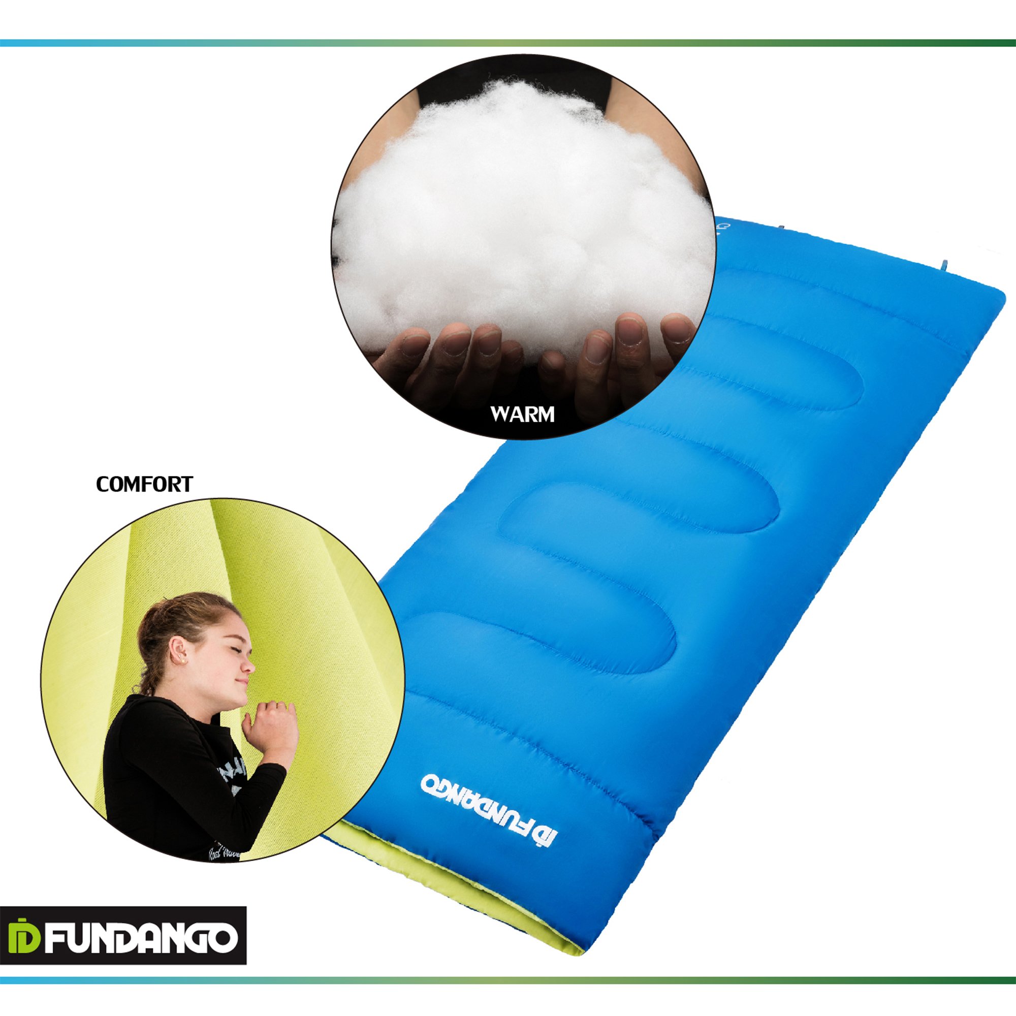FUNDANGO Envelope Adult Sleeping Bag 37 Degree F/ 55.4 Degree F Lightweight with Compressed Sack