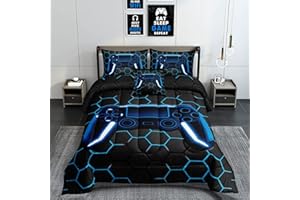 ROWADALO 6 Pieces Gaming Bedding Set for Boys Gamer Comforter Set Queen Size,Game Controller Comforter for Boys Kids Teen 3D Gamepad Microfiber Bedding Sets 6 Pieces Bed in A Bag Sets H50022,Queen