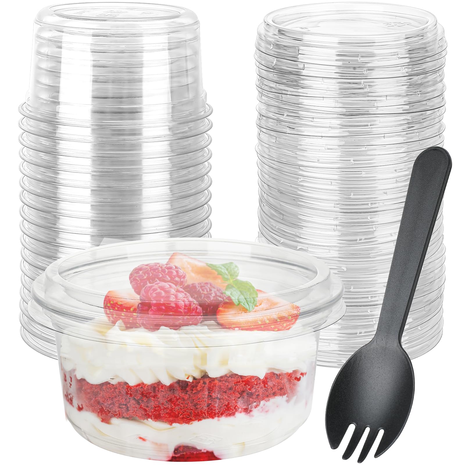 Photo 1 of Xuelimei 12oz Plastic Dessert Cups with Flat Lids (No Hole) and Spoons?Disposable Snack Cups for Ice Cream, Pudding,Desserts at Party, Fruit Cup. (50)