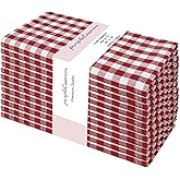 PurpleEssences Mini Gingham Check Dinner Cloth Napkin - Spring Easter Summer - Mitered Corners - 18x18 Inch - Set of 12-100% Cotton - Reusable Washable - Red and White