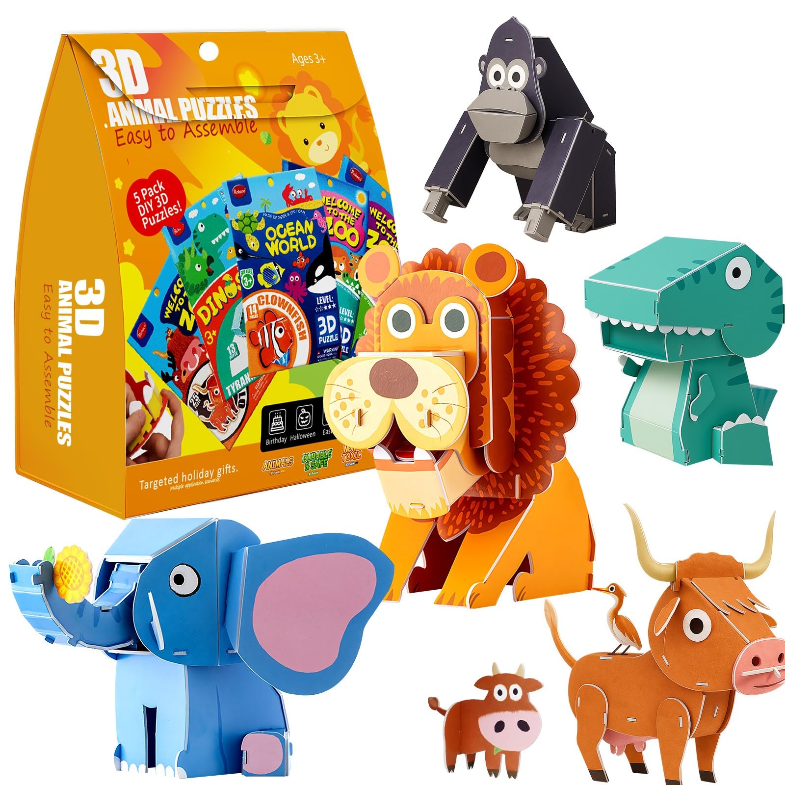 ROHSCE 3D Puzzles for Kids Ages 3+, DIY Animal Puzzles Moveable Foam Board Craft Kit, Preschool Educational STEM Activity for Toddlers, Creative Birthday, for Boys and Girls Ages 4-12