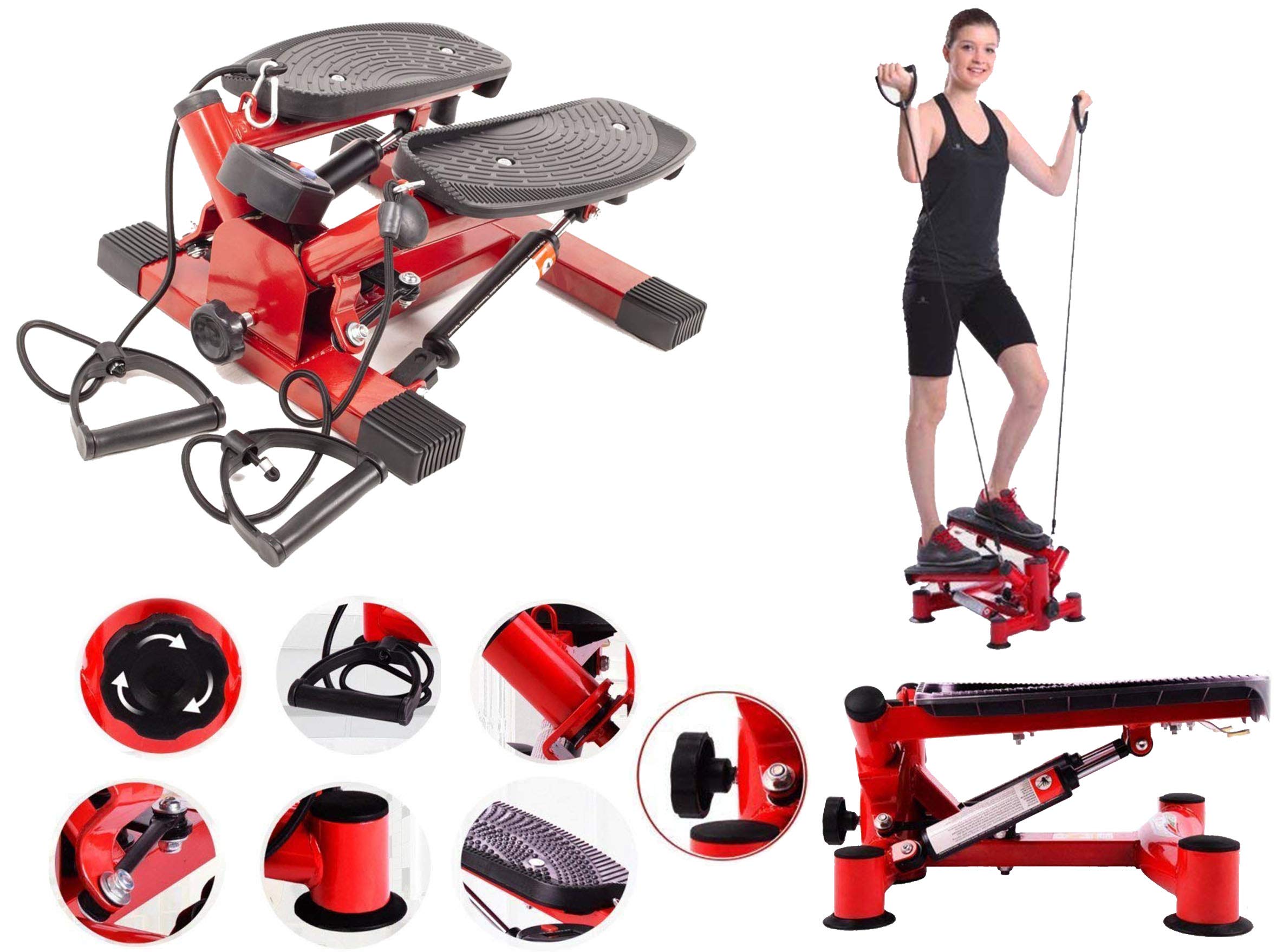 Kemket Mini Stepper Exercise Stepper Machine Legs Arms Thigh Toner Toning Machine Workout Training Fitness Stair Steps with Digital Display and Ropes