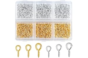 TKYZMS 400pcs Small Screw Eye Pins,Eye Hooks Screws,Mini Eyelet Screws,Eyelets Screw Threaded Silver Clasps,Perfect for Jewelry Making,Crafts,Cork Top Bottles,DIY Making and Charm Bead Pieces(Gold,Sliver)